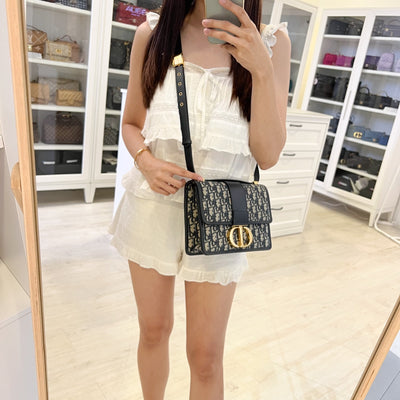 Dior 30 Montaigne Flap Bag in Dark Blue Oblique Canvas and GHW