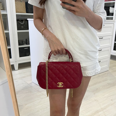 Chanel Top Handle Flap Bag in Raspberry Red Caviar AGHW