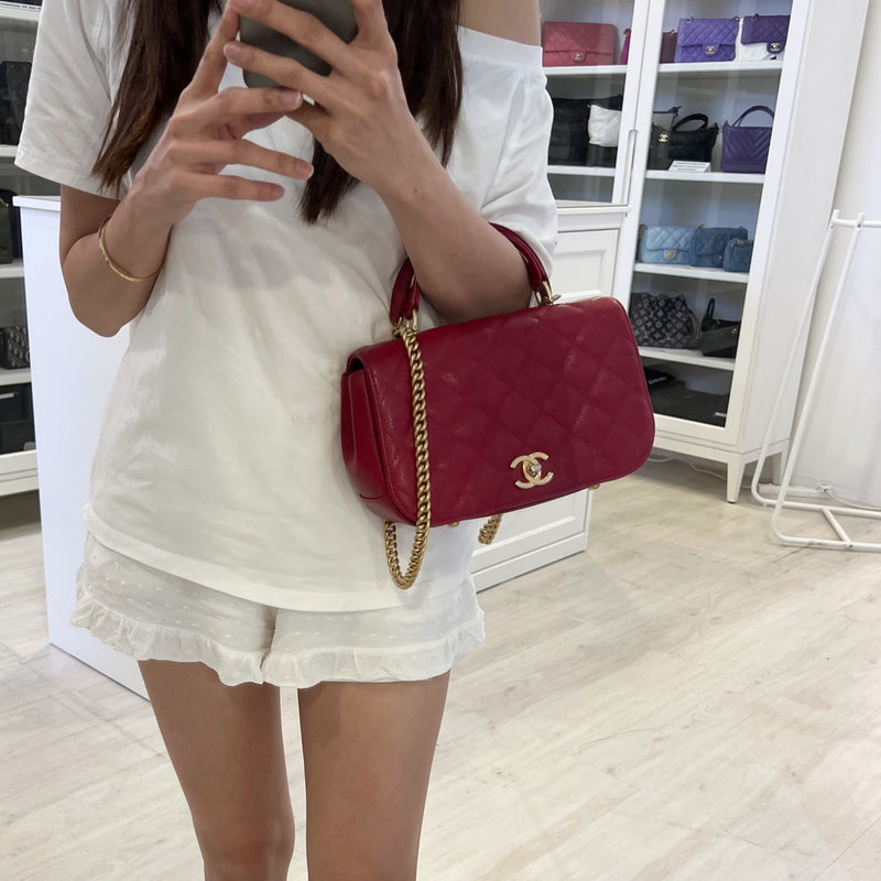 Chanel Top Handle Flap Bag in Raspberry Red Caviar AGHW