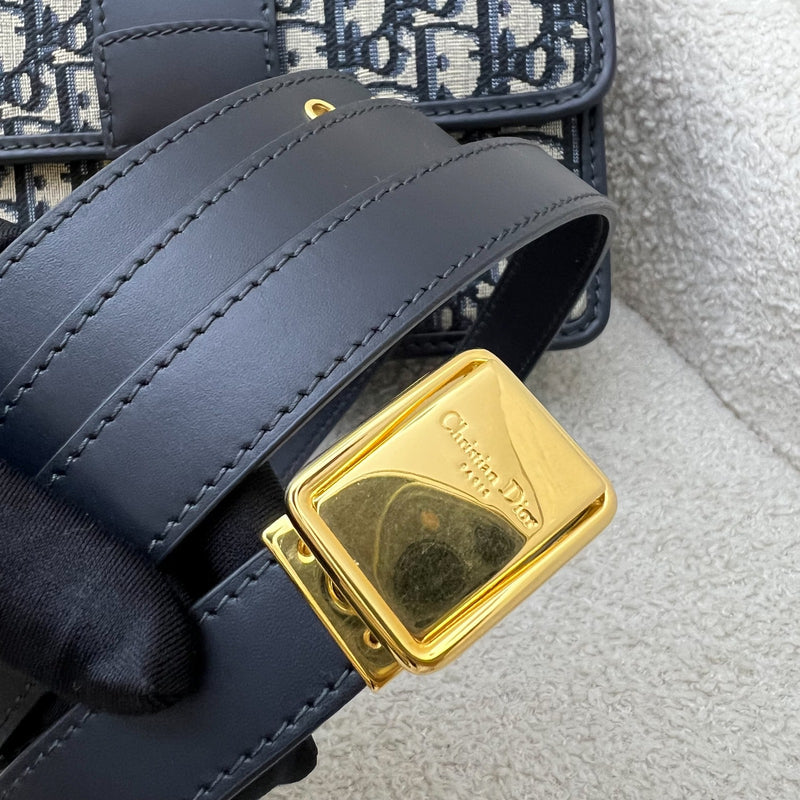 Dior 30 Montaigne Flap Bag in Dark Blue Oblique Canvas and GHW