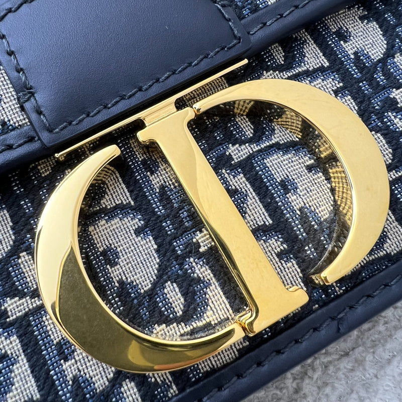 Dior 30 Montaigne Flap Bag in Dark Blue Oblique Canvas and GHW