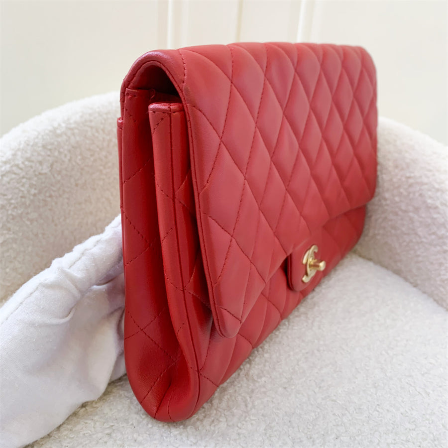 Chanel Timeless Clutch with Chain in Red Lambskin AGHW