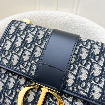 Dior 30 Montaigne Flap Bag in Dark Blue Oblique Canvas and GHW