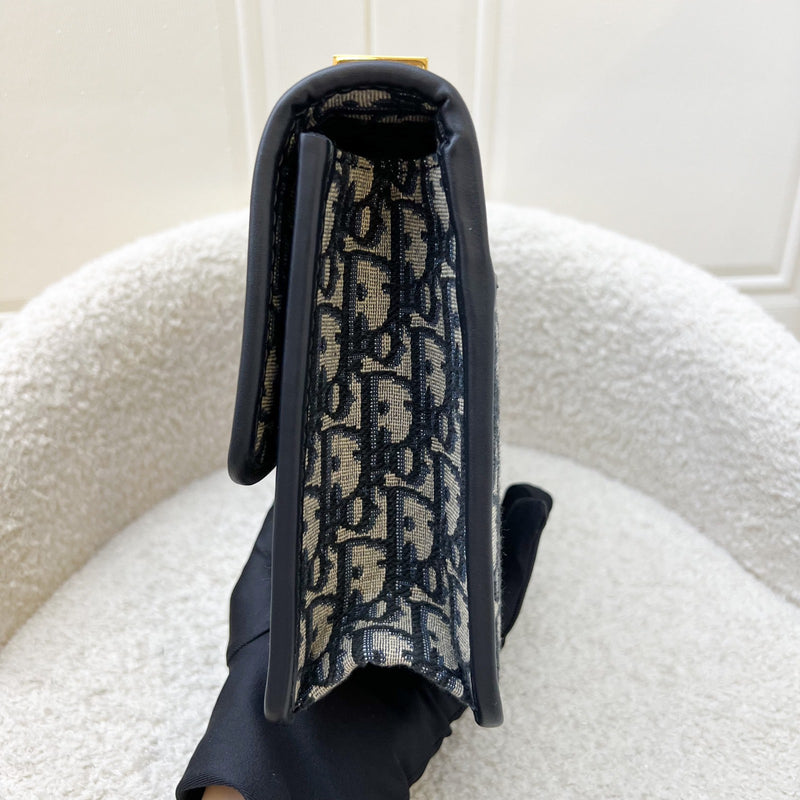 Dior 30 Montaigne Flap Bag in Dark Blue Oblique Canvas and GHW