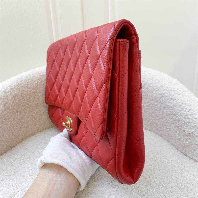 Chanel Timeless Clutch with Chain in Red Lambskin AGHW