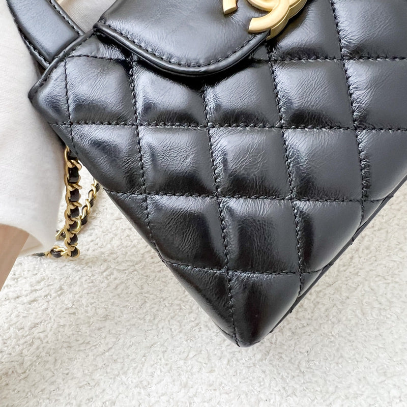 Chanel Mini / Small Kelly Bag in Black Shiny Distressed Calfskin and AGHW (Model: AS4416)