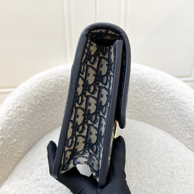 Dior 30 Montaigne Flap Bag in Dark Blue Oblique Canvas and GHW