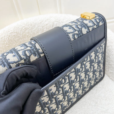 Dior 30 Montaigne Flap Bag in Dark Blue Oblique Canvas and GHW