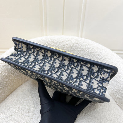 Dior 30 Montaigne Flap Bag in Dark Blue Oblique Canvas and GHW