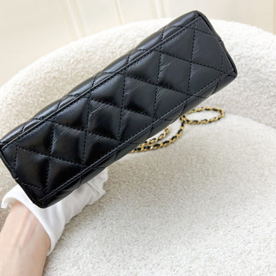 Chanel Mini / Small Kelly Bag in Black Shiny Distressed Calfskin and AGHW (Model: AS4416)