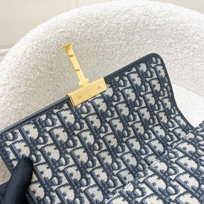 Dior 30 Montaigne Flap Bag in Dark Blue Oblique Canvas and GHW