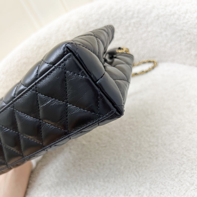 Chanel Mini / Small Kelly Bag in Black Shiny Distressed Calfskin and AGHW (Model: AS4416)