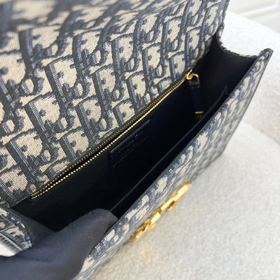Dior 30 Montaigne Flap Bag in Dark Blue Oblique Canvas and GHW