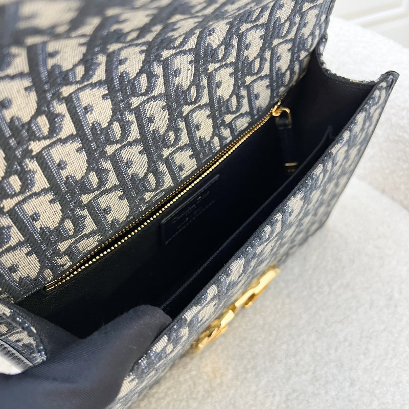 Dior 30 Montaigne Flap Bag in Dark Blue Oblique Canvas and GHW