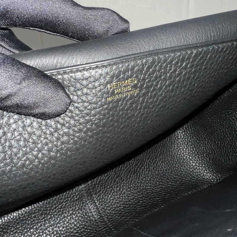 Hermes Halzan 31 in Noir Black Taurillon Clemence Leather and GHW