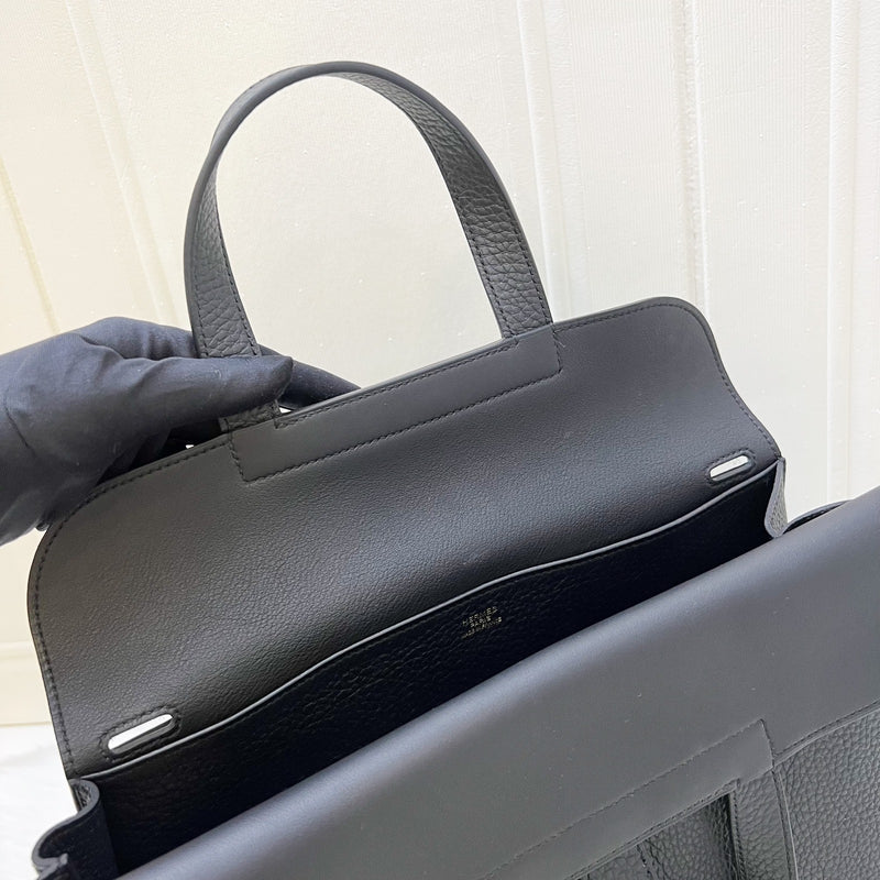Hermes Halzan 31 in Noir Black Taurillon Clemence Leather and GHW