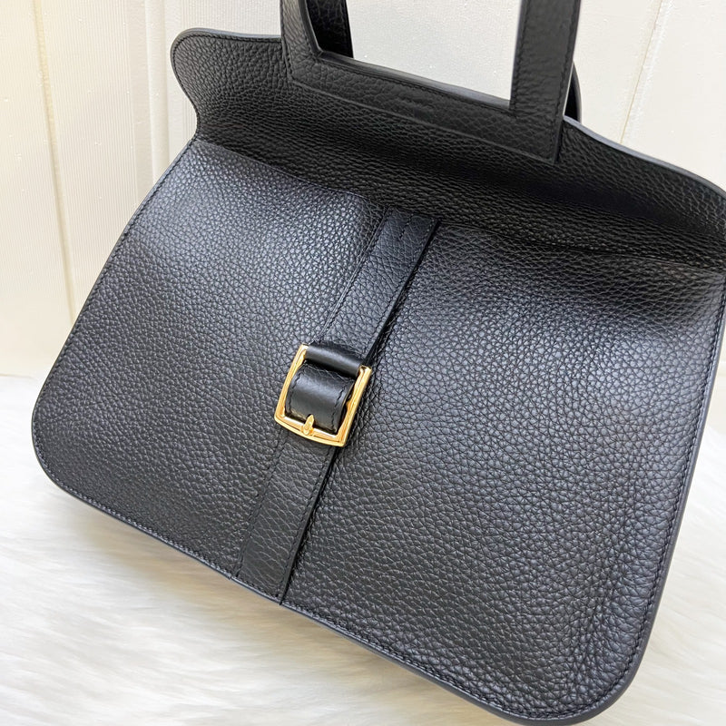 Hermes Halzan 31 in Noir Black Taurillon Clemence Leather and GHW