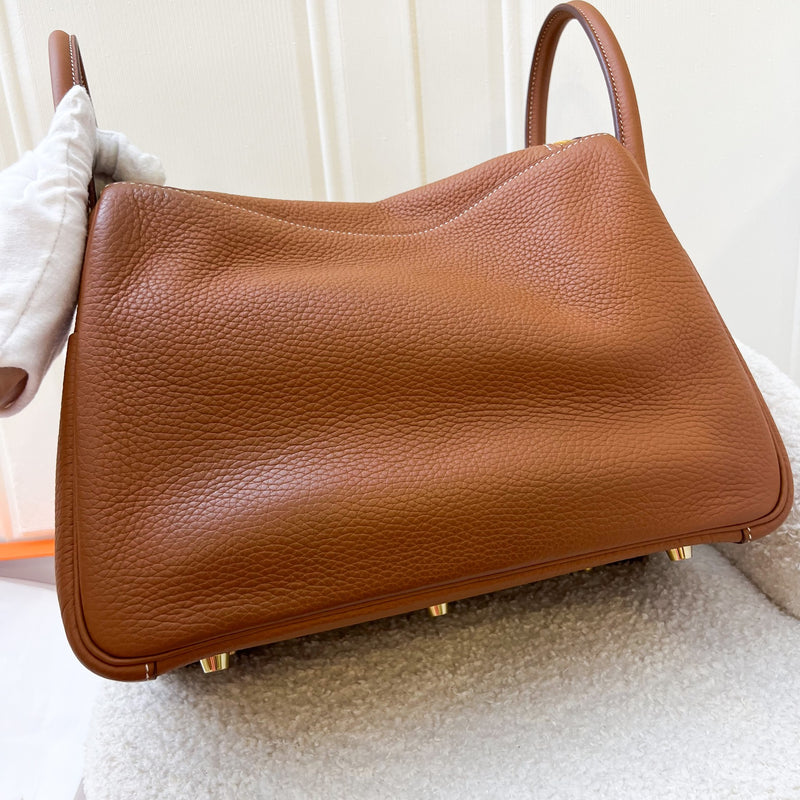 Hermes Lindy 30 in Gold Clemence Leather and GHW