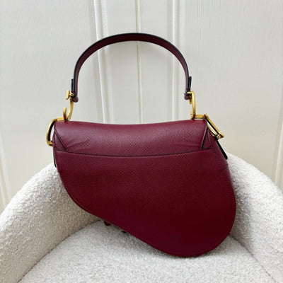 Dior Medium Saddle Bag in Burgundy Red Grained Calfskin and AGHW