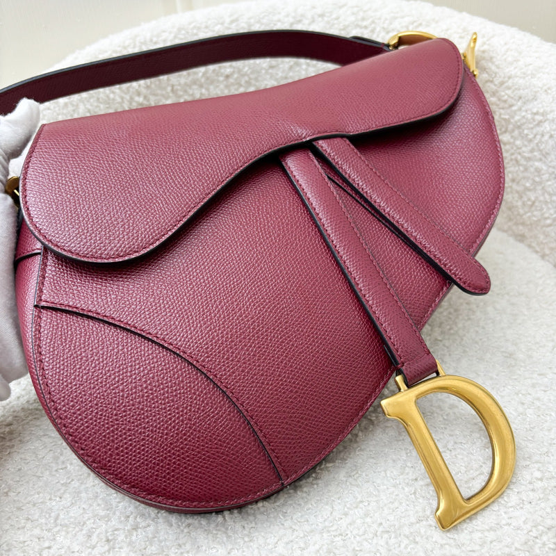 Dior Medium Saddle Bag in Burgundy Red Grained Calfskin and AGHW