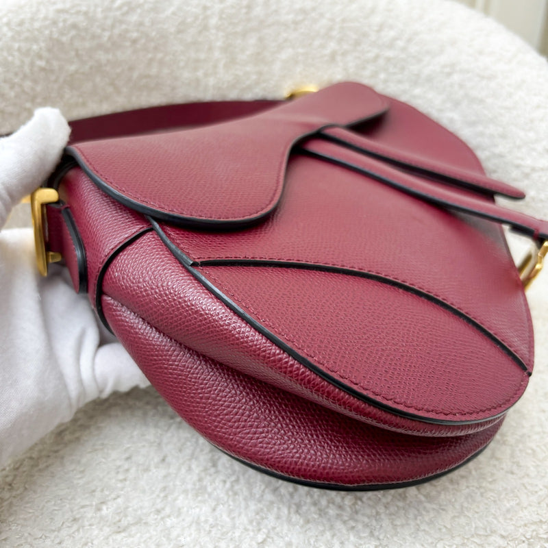 Dior Medium Saddle Bag in Burgundy Red Grained Calfskin and AGHW