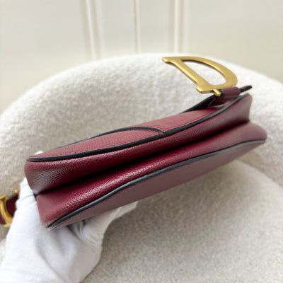 Dior Medium Saddle Bag in Burgundy Red Grained Calfskin and AGHW