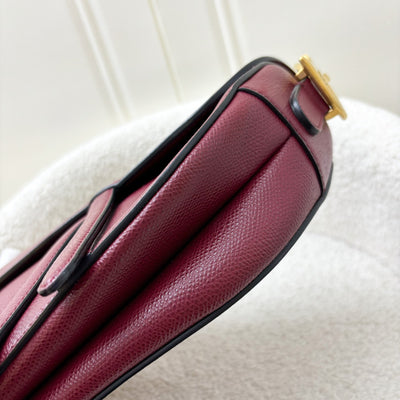 Dior Medium Saddle Bag in Burgundy Red Grained Calfskin and AGHW