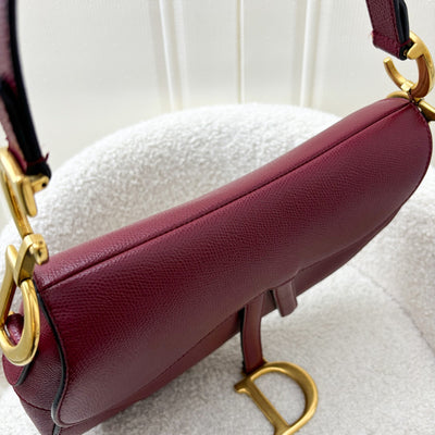 Dior Medium Saddle Bag in Burgundy Red Grained Calfskin and AGHW