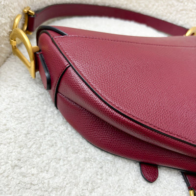 Dior Medium Saddle Bag in Burgundy Red Grained Calfskin and AGHW