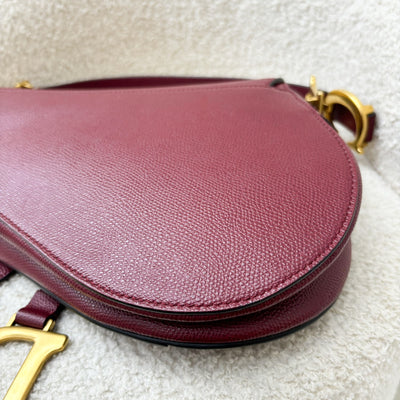 Dior Medium Saddle Bag in Burgundy Red Grained Calfskin and AGHW