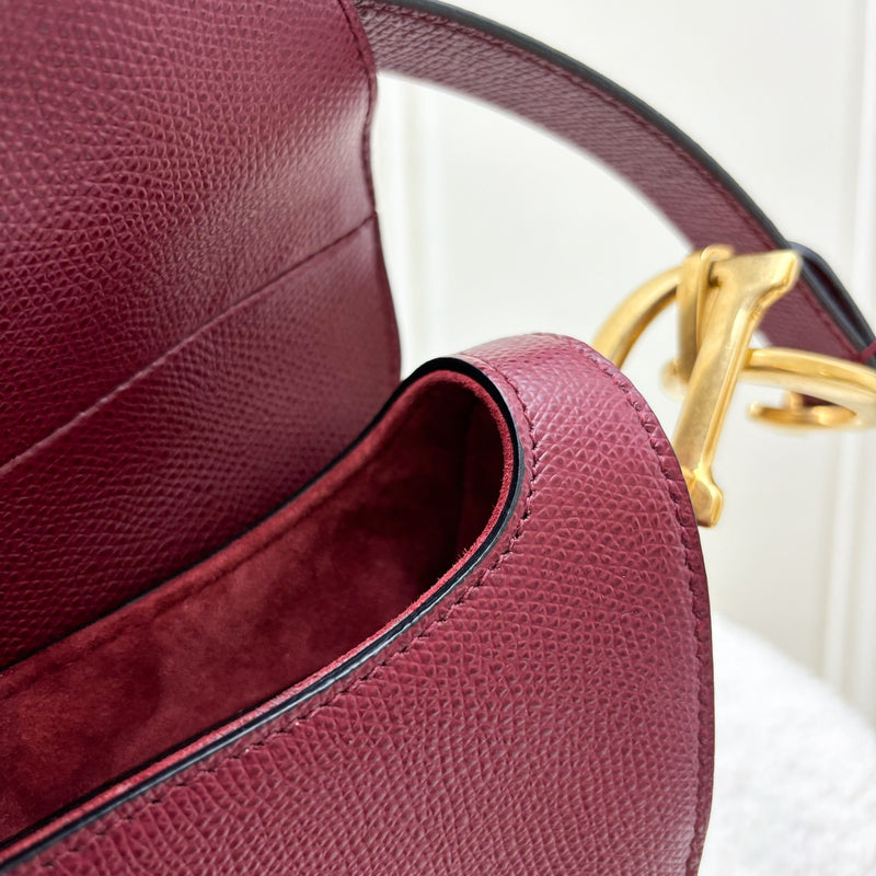 Dior Medium Saddle Bag in Burgundy Red Grained Calfskin and AGHW