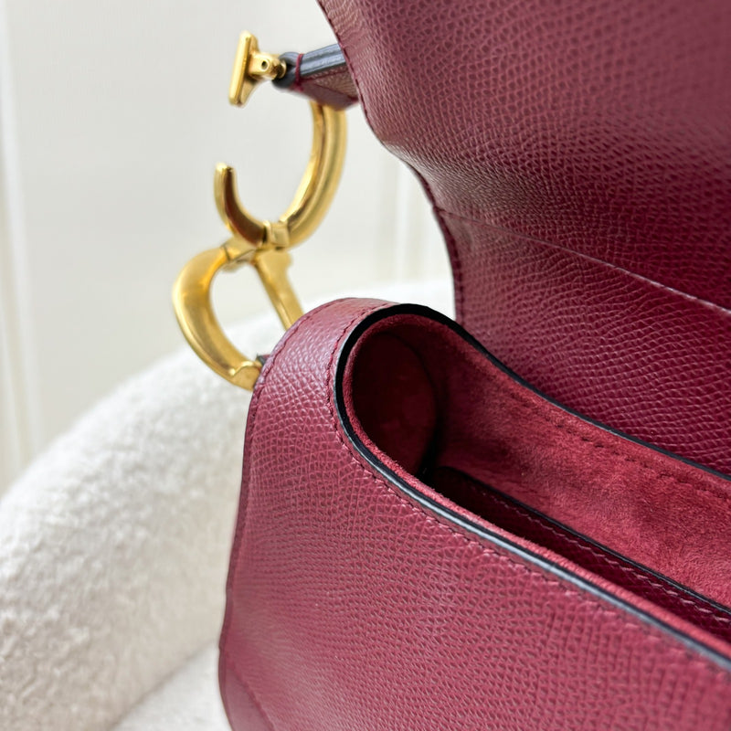 Dior Medium Saddle Bag in Burgundy Red Grained Calfskin and AGHW