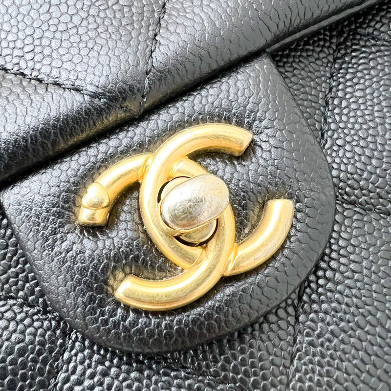 Chanel 24P Heart Adjustable Chain Small / Medium 24cm Flap Bag in Black Caviar AGHW (Model: AS3921)