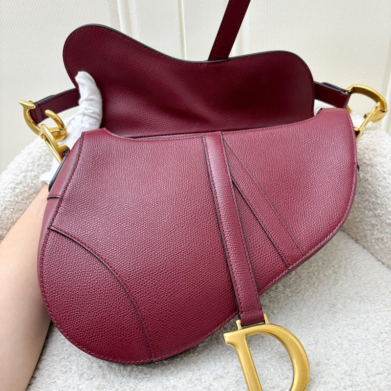 Dior Medium Saddle Bag in Burgundy Red Grained Calfskin and AGHW