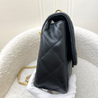 Chanel 24P Heart Adjustable Chain Small / Medium 24cm Flap Bag in Black Caviar AGHW (Model: AS3921)