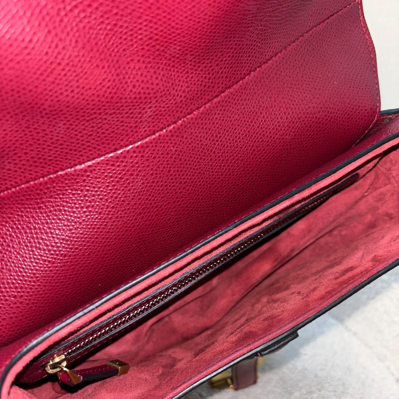 Dior Medium Saddle Bag in Burgundy Red Grained Calfskin and AGHW