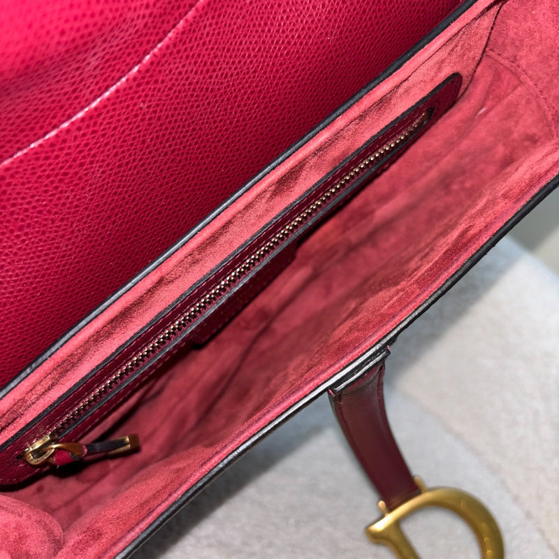 Dior Medium Saddle Bag in Burgundy Red Grained Calfskin and AGHW