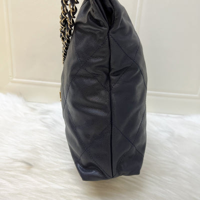 Chanel 22 Small Hobo Handbag in Navy Shiny Caviar and LGHW (Model: AS3260)