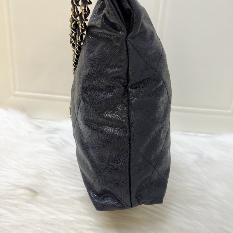 Chanel 22 Small Hobo Handbag in Navy Shiny Caviar and LGHW (Model: AS3260)