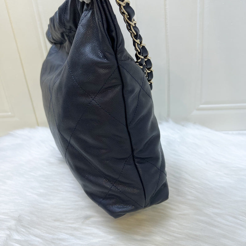 Chanel 22 Small Hobo Handbag in Navy Shiny Caviar and LGHW (Model: AS3260)