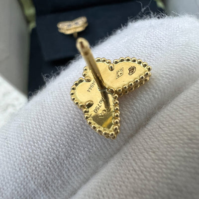 Van Cleef & Arpels VCA Sweet Alhambra Butterfly Ear Studs with Mother of Pearl MOP in 18K Yellow Gold (Ref: VCARN5JM00)