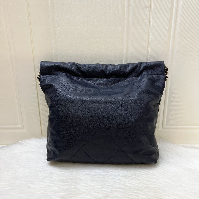 Chanel 22 Small Hobo Handbag in Navy Shiny Caviar and LGHW (Model: AS3260)