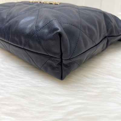 Chanel 22 Small Hobo Handbag in Navy Shiny Caviar and LGHW (Model: AS3260)