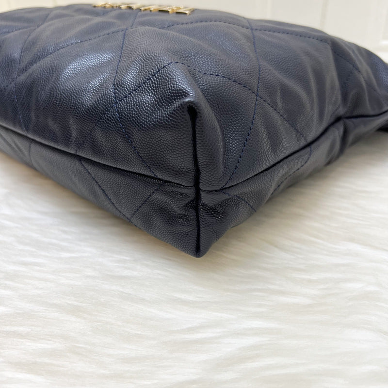 Chanel 22 Small Hobo Handbag in Navy Shiny Caviar and LGHW (Model: AS3260)