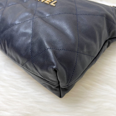 Chanel 22 Small Hobo Handbag in Navy Shiny Caviar and LGHW (Model: AS3260)