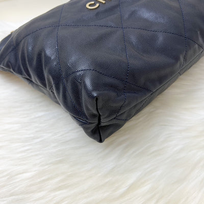 Chanel 22 Small Hobo Handbag in Navy Shiny Caviar and LGHW (Model: AS3260)