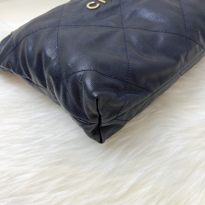 Chanel 22 Small Hobo Handbag in Navy Shiny Caviar and LGHW (Model: AS3260)