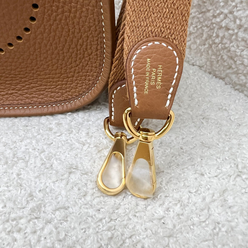 [New Short Strap] Hermes Mini Evelyne TPM in Gold Clemence Leather with Gold Strap and GHW
