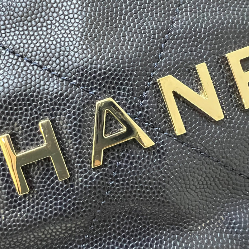 Chanel 22 Small Hobo Handbag in Navy Shiny Caviar and LGHW (Model: AS3260)