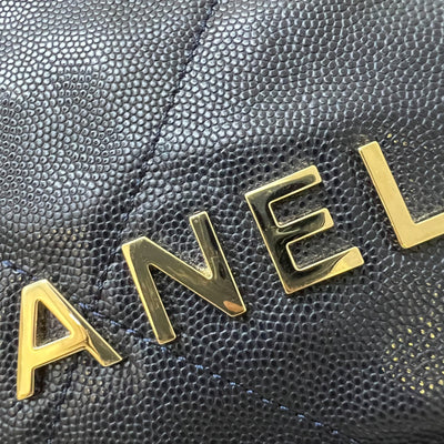 Chanel 22 Small Hobo Handbag in Navy Shiny Caviar and LGHW (Model: AS3260)
